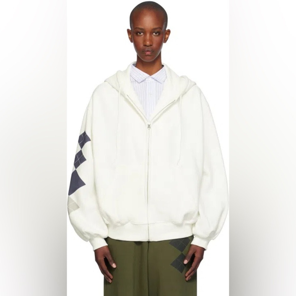 Open YY White Argyle Box Hoodie Size: Large
